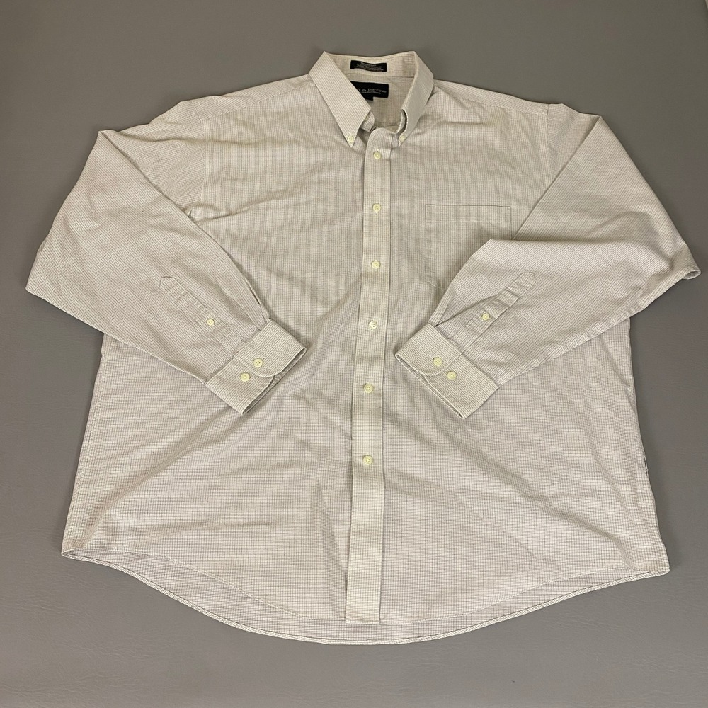 Croft & Barrow Dress Shirt Men's XL Tan Grid Broadcloth Wrinkle Resistant *Wear*